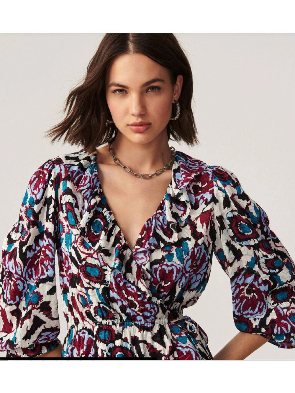 BA&SH NWT Evereve Gato Abstract Side Tie V-Neck Blouse // M